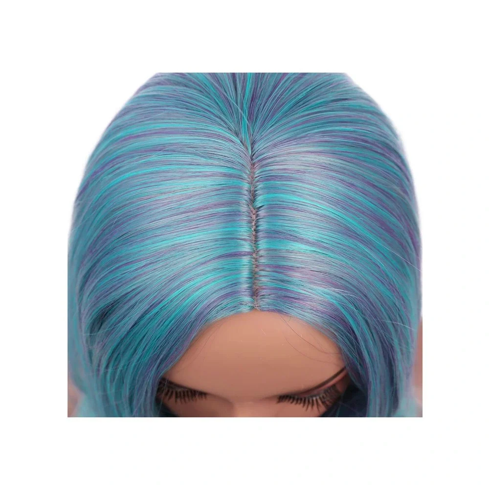 FAVE Mermaid Wig Ombre Blue Mixed Lilac Gray Long Wavy 28